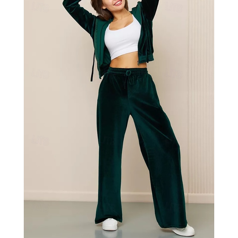 Women's Active Fashion Blouse Hoodie Pants Sets Long Sleeve Hooded Solid Color Drawstring Zipper Holiday Daily Wear Going out Black Pink Navy Blue Fall Regular Fit3