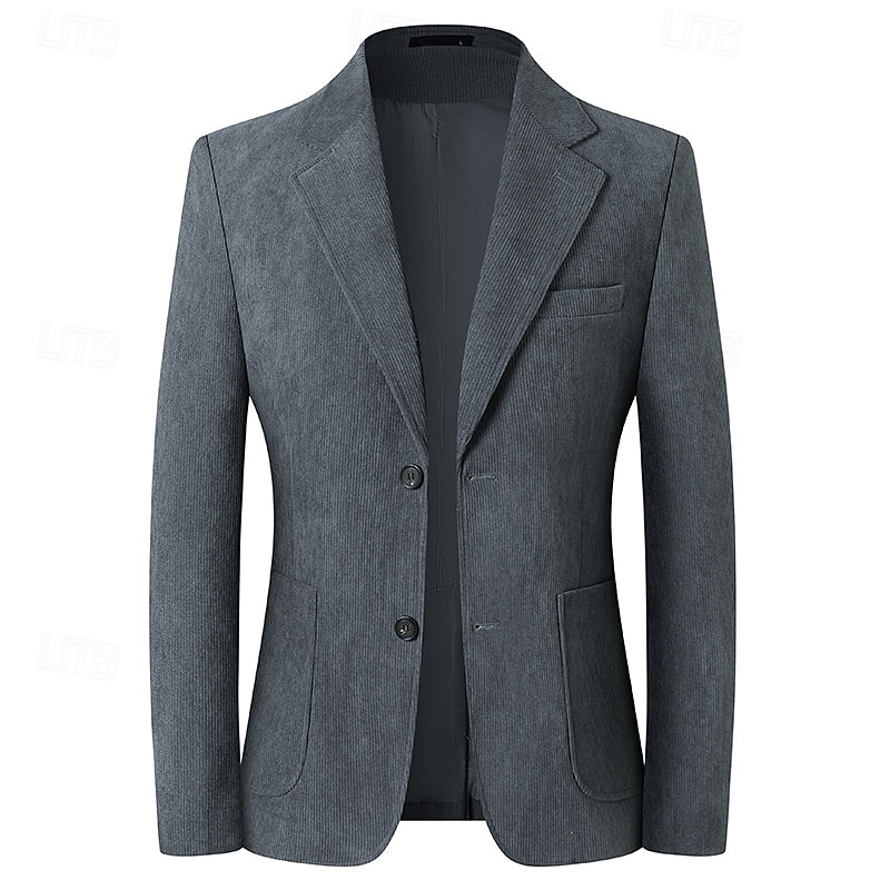 Men's Blazer Corduroy Blazer Business Cocktail Party Wedding Party Fashion Casual Spring Fall Polyester Plain Pocket Buttons Comfortable Single Breasted Blazer Black Navy Blue khaki Gray2