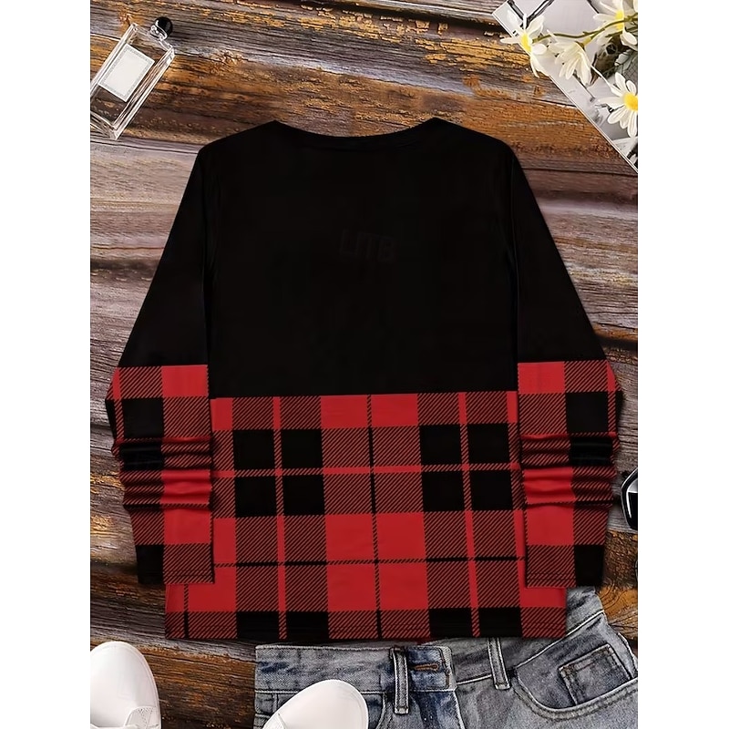 Christmas Women's T Shirt Graphic Geometric Santa Claus Vintage Stylish Classic Long Sleeve V Neck Regular Tops Daily Print Black Spring Fall Winter3