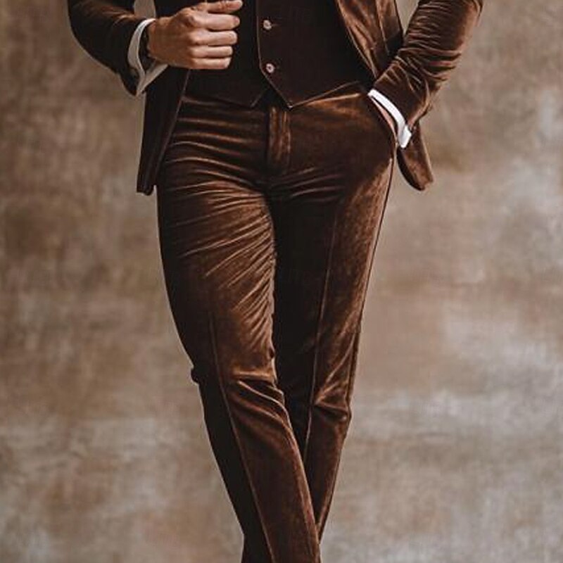 Men's Wedding Party Business Suits Notch Lapel Brown Daily Formal Solid Colored Slim Fit 3 Piece Single Breasted One-button3