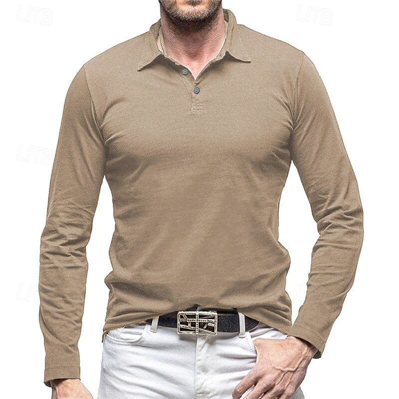 Men's Golf Shirt Golf Polos Shirts Work Casual Lapel Long Sleeve Basic Modern Plain Buttons Spring Fall Regular Fit Black White Navy Blue Green Khaki Rose Golf Shirt2