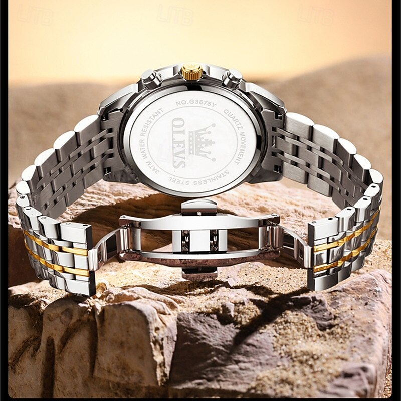 The New Olevs Men'S Business Watch A Multi-Functional Watch With Luminous Moon Phase Chronograph Digital Dial Waterproof Casual And Fashionable Quartz Watch And A Men'S Sports Wristwatch4