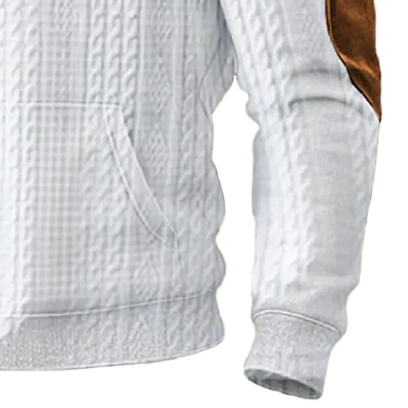 Men's Jacquard Hoodie Pullover Hoodie Sweatshirt White Hooded Plain Patchwork Color Block Textured Sports & Outdoor Casual Daily Streetwear Cool Sportswear Fall Spring &  Fall Clothing Apparel Hoodies3