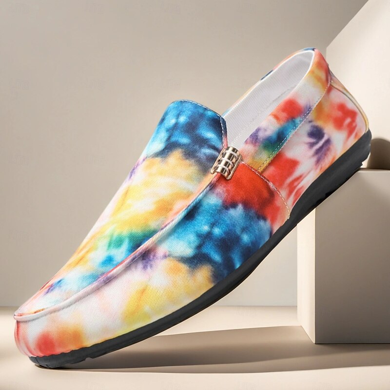 Men's Colorful Tie-Dye Slip-On Loafers – Casual Canvas Fashion Shoes for Parties, Festivals and Streetwear