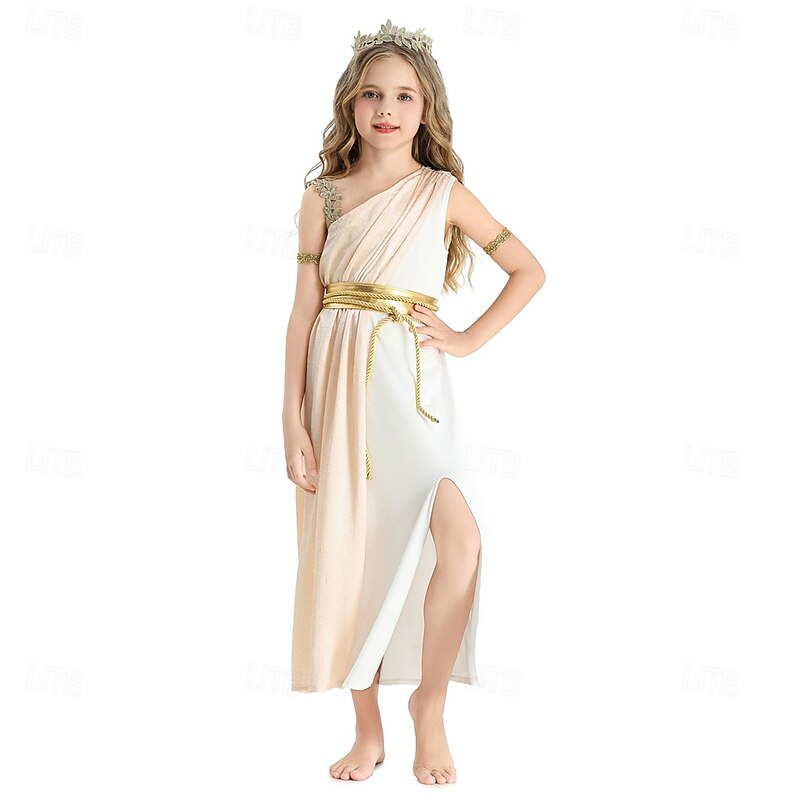 Ancient Greek Roman Fancy Costume Toga Dress Goddess Fancy Dress Girls' Fantasy Halloween Carnival Performance Party Kid's Dress More Accessories Headband