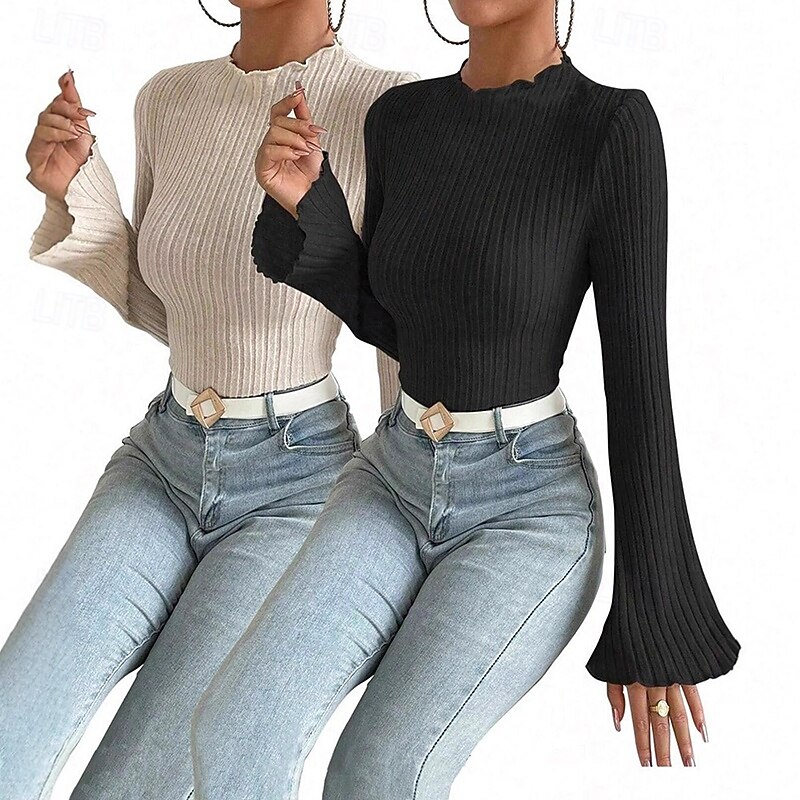 Women's Lounge Tops Fashion Bell Sleeve Sports Solid Color Top For Party Sports Holiday Slim Activewear2