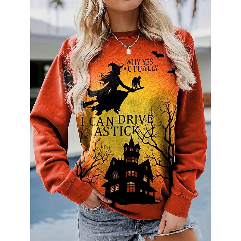Women's Pullover Sweatshirt Hoodies Graphic Fashion Casual Long Sleeve Crew Neck Round Neck Regular Tops Street Dailywear Print Purple Orange Green Spring Fall Winter