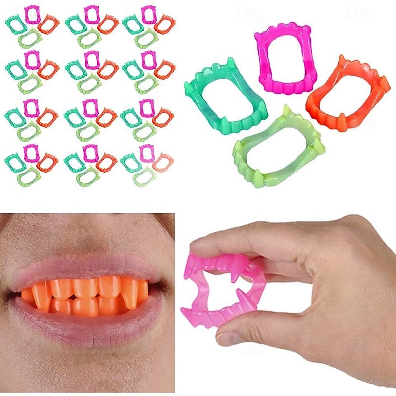 6 Pack Halloween Teeth Neon Fangs Teeth Costume Funny Halloween Dress-Up Pretend Play Decoration3