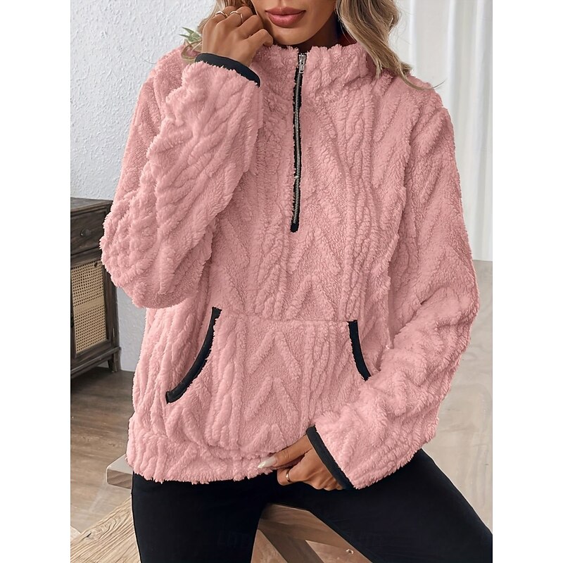 Women's Blouse Solid Color Stylish Casual Long Sleeve Shirt Collar Regular Tops Daily Zipper White Pink Wine Blue Light Grey Spring Fall Winter3