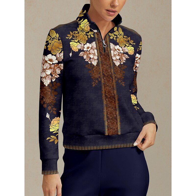 Women's Golf Pullover Sweatshirt Dark Navy Long Sleeve Top Ladies Golf Attire Clothes Outfits Wear Apparel4