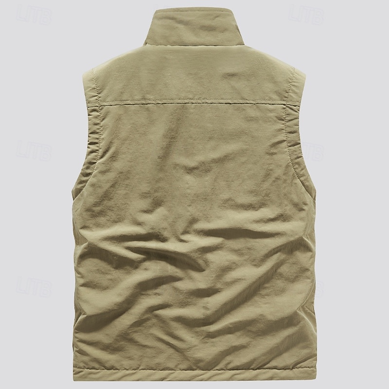 Men's Vest Gilet Fishing Vest Vacation Daily Date Fashion Casual Fall Winter Pocket Polyester Warm Comfortable Solid Color Zipper Stand Collar Regular Fit Black Khaki Dark Blue Gray Vest2