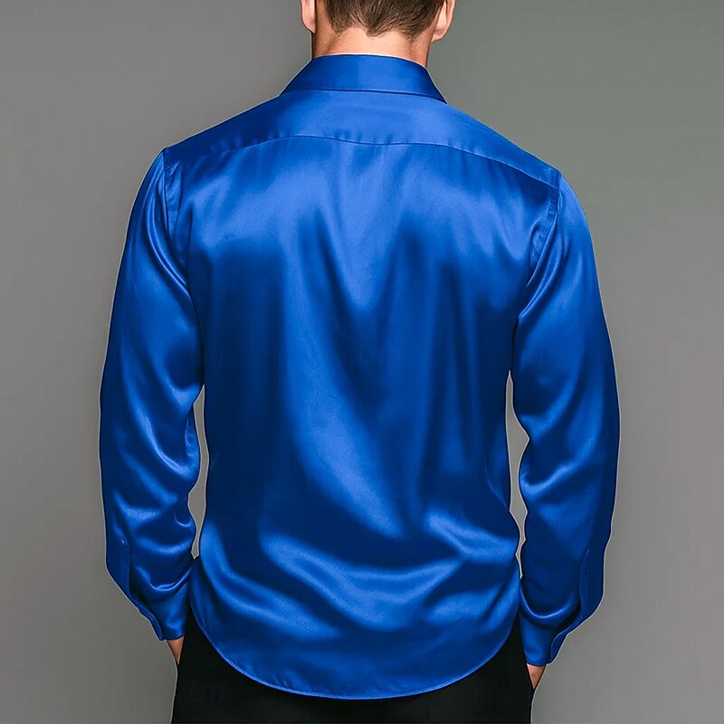 Men's Shirt Satin Shirt Dress Shirt Casual Shirt Button Up Shirt Prom Shirt Plain Formal Wedding Black Wine Royal Blue Gold Long Sleeve Shawl Collar All Seasons Clothing Apparel4