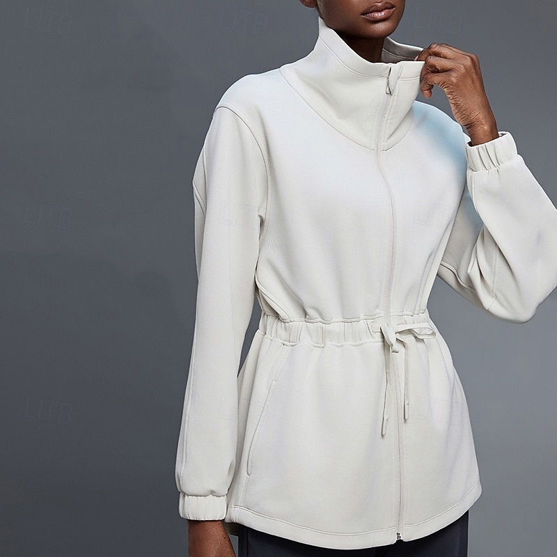 Women's Yoga Jacket Breathable Drawstring Long Sleeve Sports Solid Color Top For Gym Running Fitness Activewear - Main Image