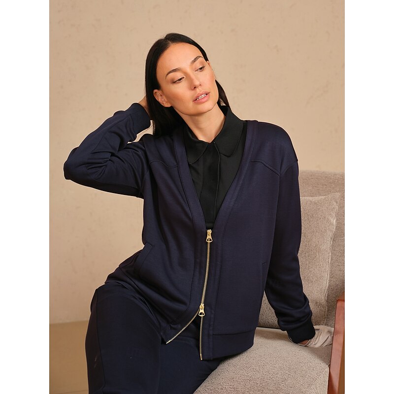 Women's Cardigan Sweater Navy Blue Long Sleeve Top Ladies Golf Attire Clothes Outfits Wear Apparel