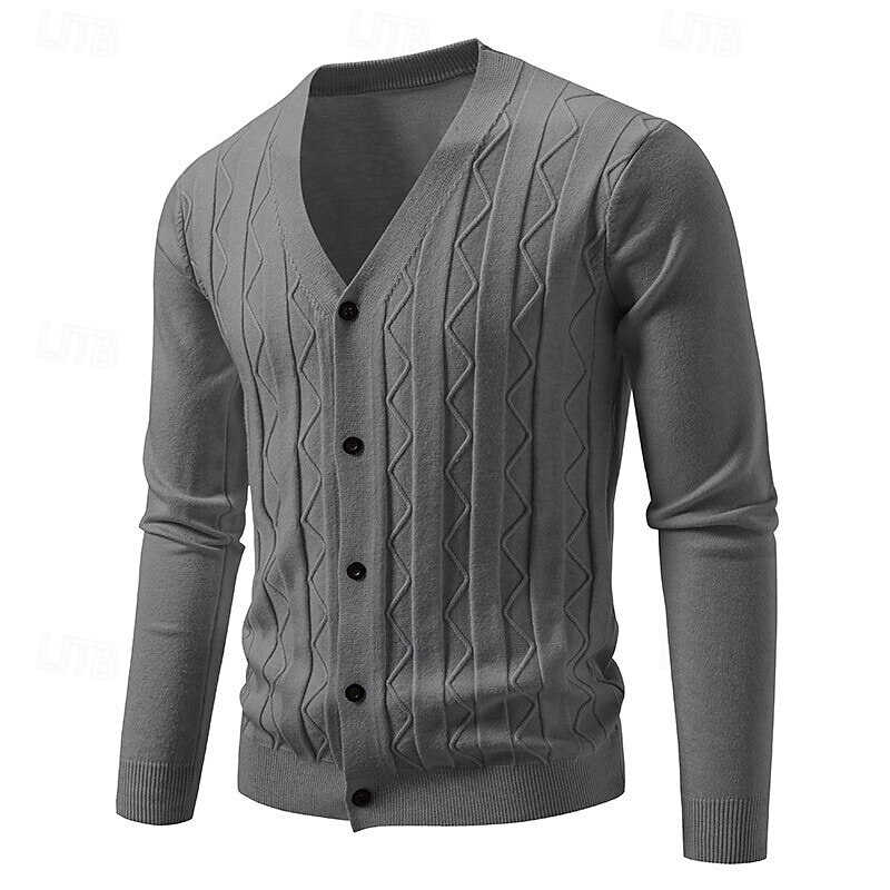 Men's Sweater Cardigan Sweater Ribbed Cable Knit Regular Tops Knitted Geometric V Neck Elegant Vacation Casual Daily Wear Clothing Apparel Spring &  Fall Black Navy Blue L XL 2XL3