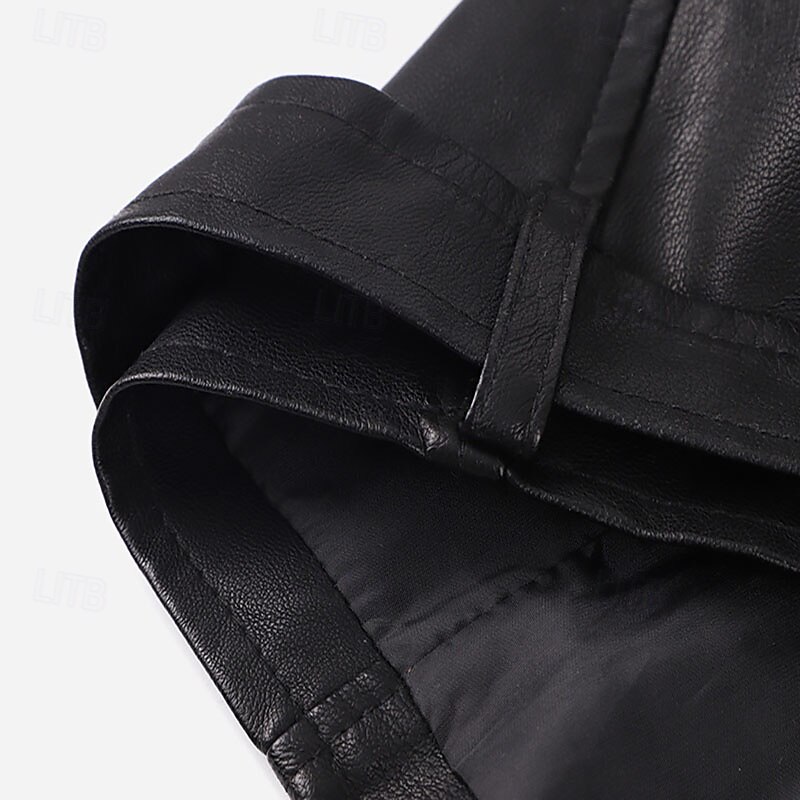 Women's Faux Leather Jacket Warm Comfortable Zipper Pocket Casual Solid Color Vacation Street Casual Daily Wear Regular Turndown Regular Fit Long Sleeve Outerwear Black Wine Chocolate Fall Winter4