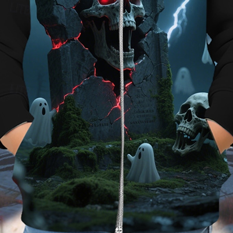 Halloween Boys' 3D Skull Ghost Hoodie Coat Outerwear Long Sleeve Spring Fall Adorable Sport Kids 4-12 Years Zip Street Daily Regular Fit3