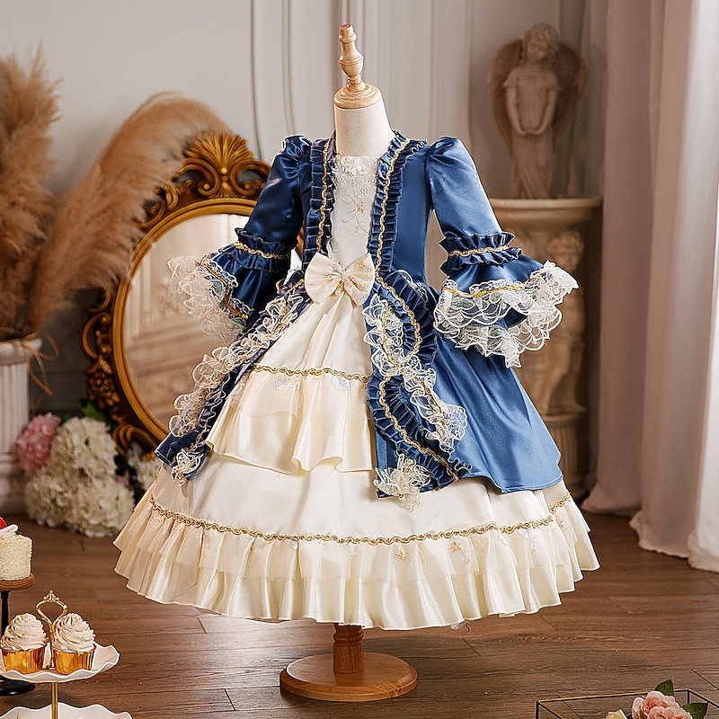 Rococo Victorian Princess Maxi Party Costume Accessories Bell Sleeve Princess Bow Retro Ball Gown Point Fancy Dress Girls' Royal Christmas Halloween Carnival Masquerade Wedding Party Festival Kid's4