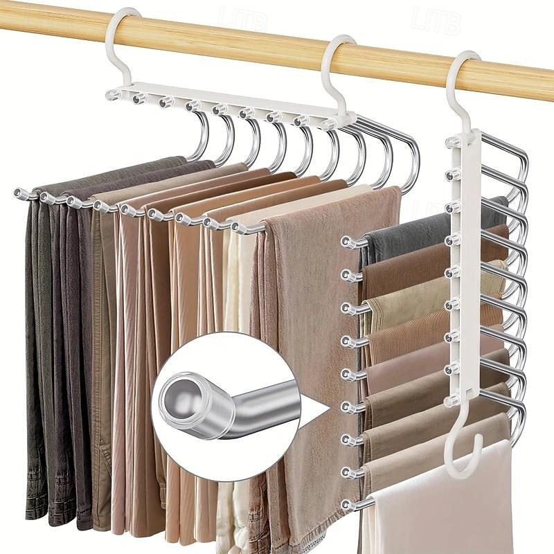 2 Pack Pants Hangers Space Saving 9 Layers Multi-functional Magic Clothes Hanger Closet Organizers and Storage Hangers for Pants Jeans Leggings Trousers Skirts, White