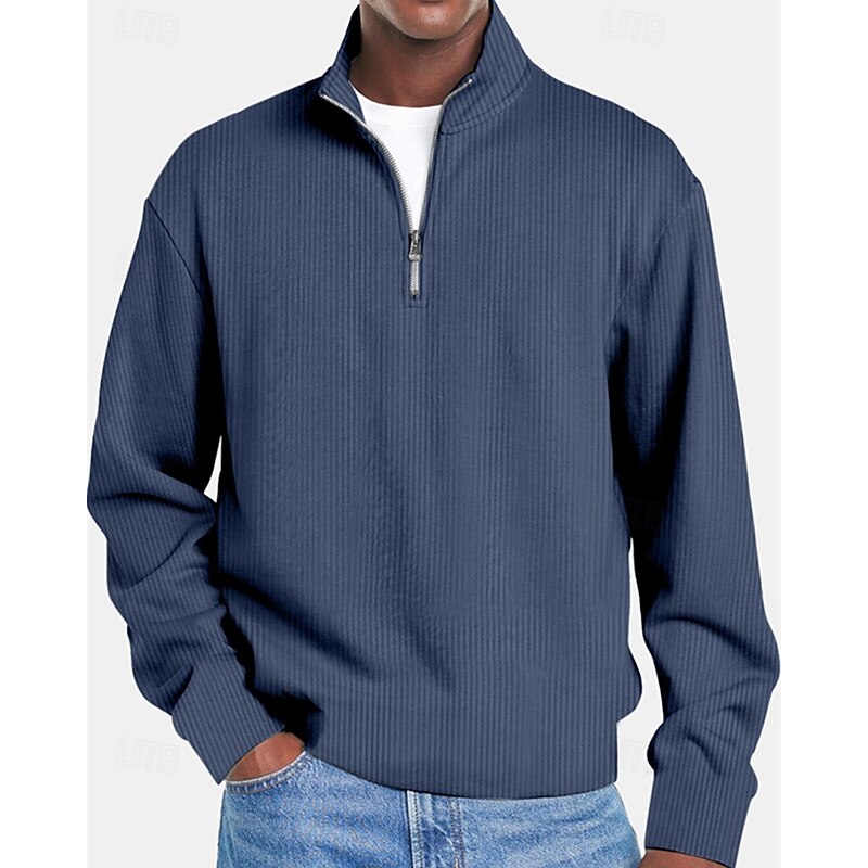 Men's Sweatsuit Quarter Zip Sweatshirt Apricot Yellowish brown Black White Wine Hooded Plain Quarter Zip Sports & Outdoor Daily Holiday Polyester Corduroy Streetwear Basic Casual Spring Fall Clothing2