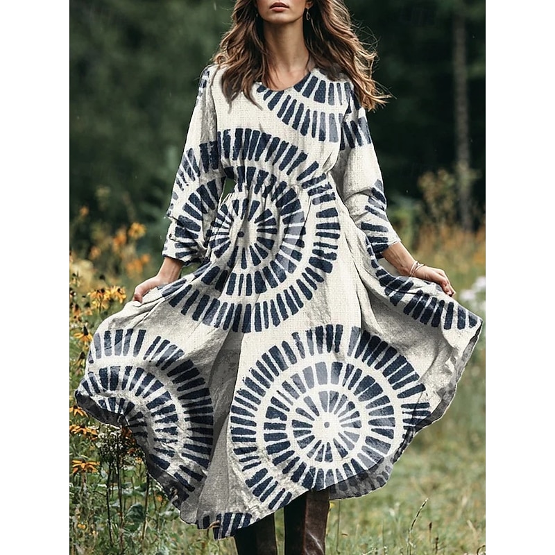 Women's Maxi Dress A Line Dress Vacation Casual Boho Beach Regular Fit Floral Graphic Paisley Long Sleeve V Neck Pink Purple Green Gray Spring Fall Winter Autumn