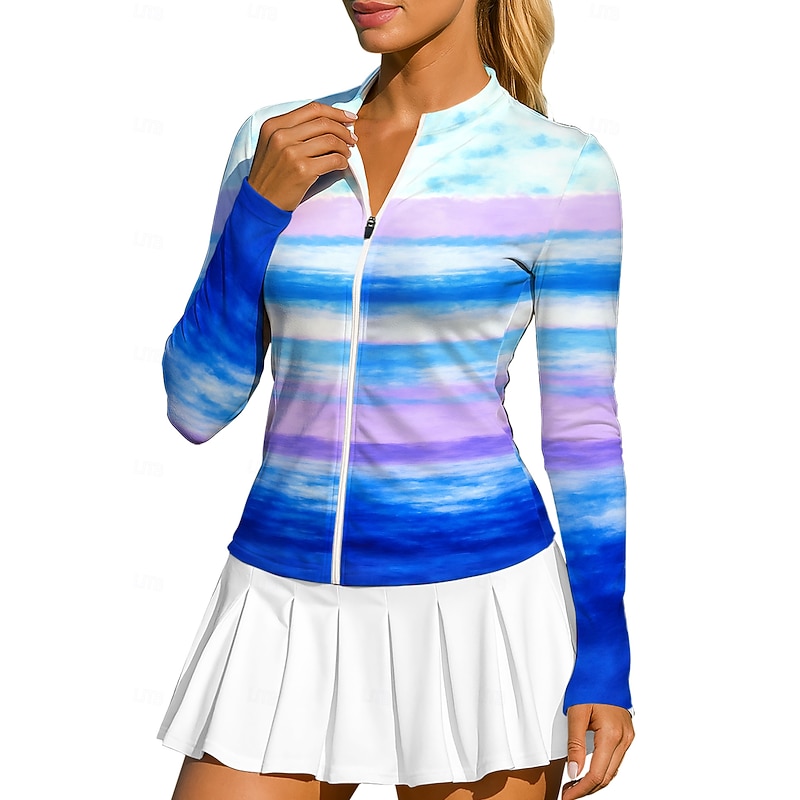 Women's Geometric Gradient Stripes Tops Sport Shirt Tennis Shirt Tennis Top Long Sleeve Zipper Floral UPF50+ UV Resistant High Elasticity Moisture Wicking Breathable Volleyball Tennis Golf Round