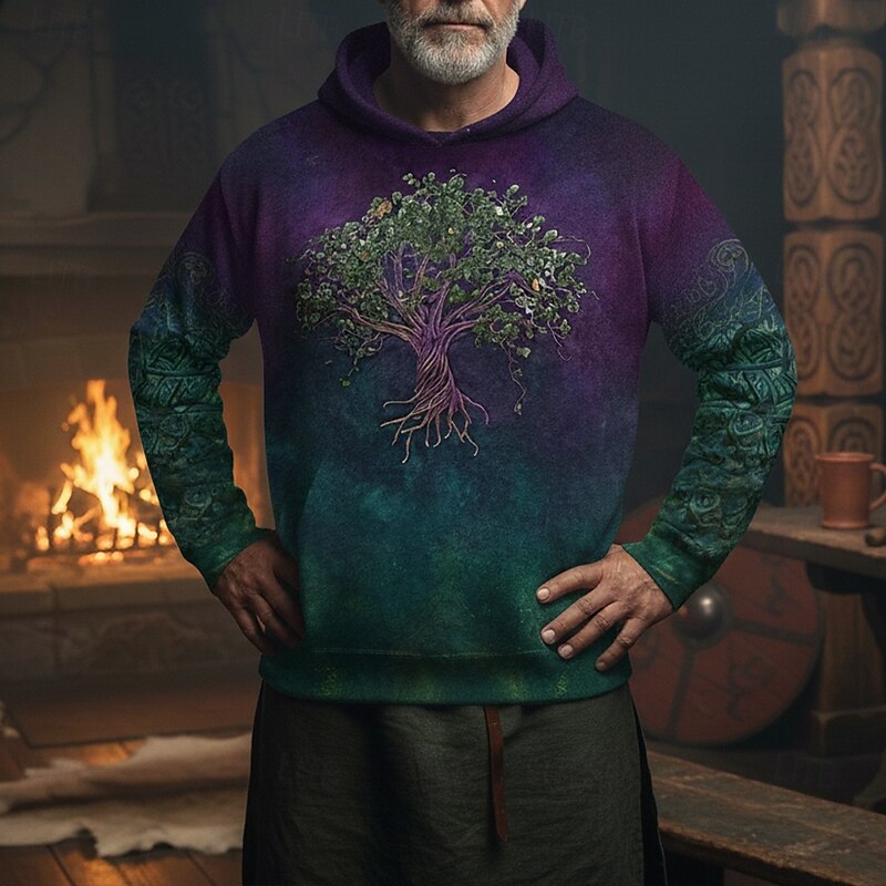 Men's Tree Hoodie Fashion Daily Hooded Vacation Party Streetwear Purple Printing Fall Winter Designer