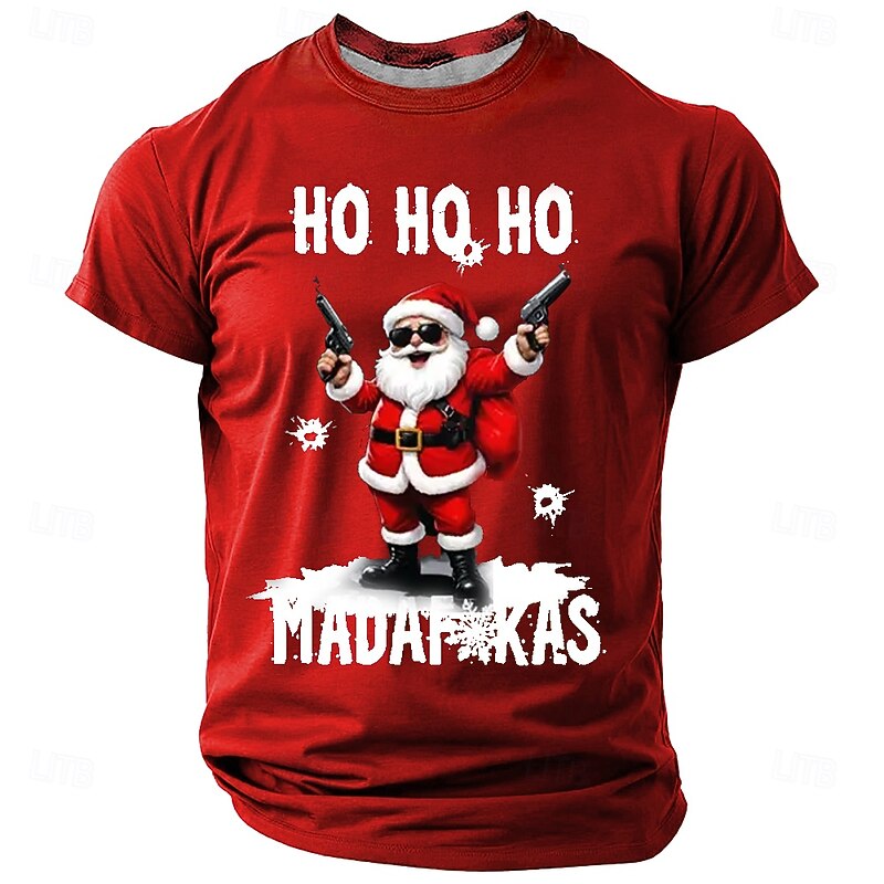 Men's Santa Claus Funny Slang T Shirt Short Sleeve T shirt 3D Print Crew Neck Shirt Fashion Daily Street Daily Black Red Blue Summer Spring Clothing Apparel S M L XL XXL XXXL2