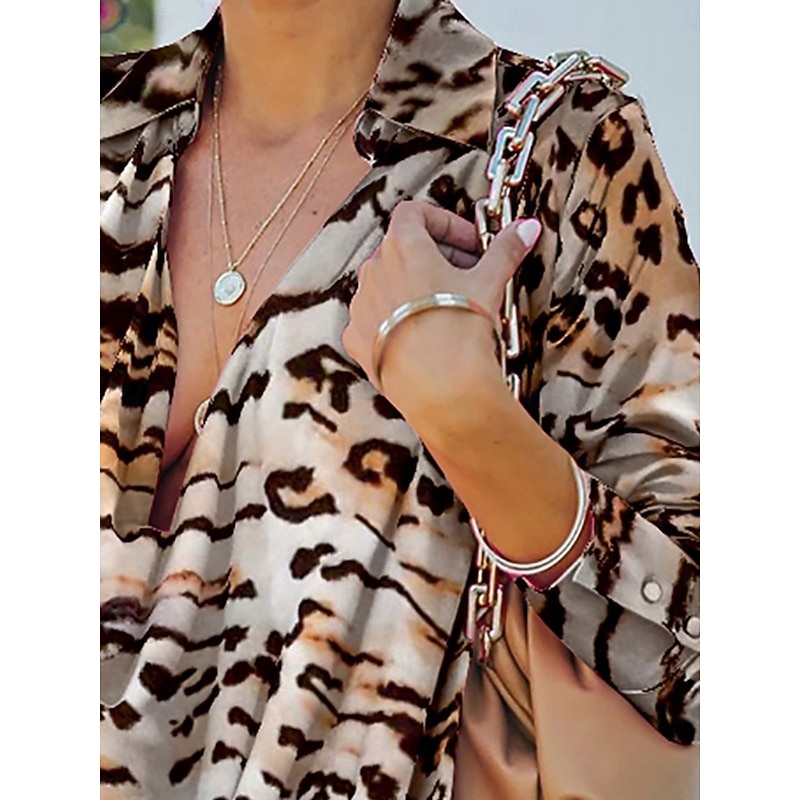 Women's Mini Dress Shift Dress Casual Daily Loose Fit Ombre Leopard Long Sleeve Boat Neck Pink Brown Spring Fall2