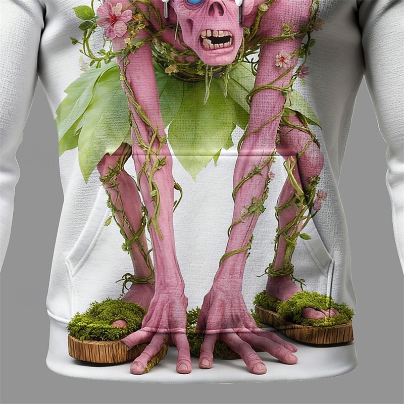 Halloween Men's Monster Hoodie Fashion Daily Hooded Vacation Party Streetwear White Drawstring Printing Fall Winter Designer3