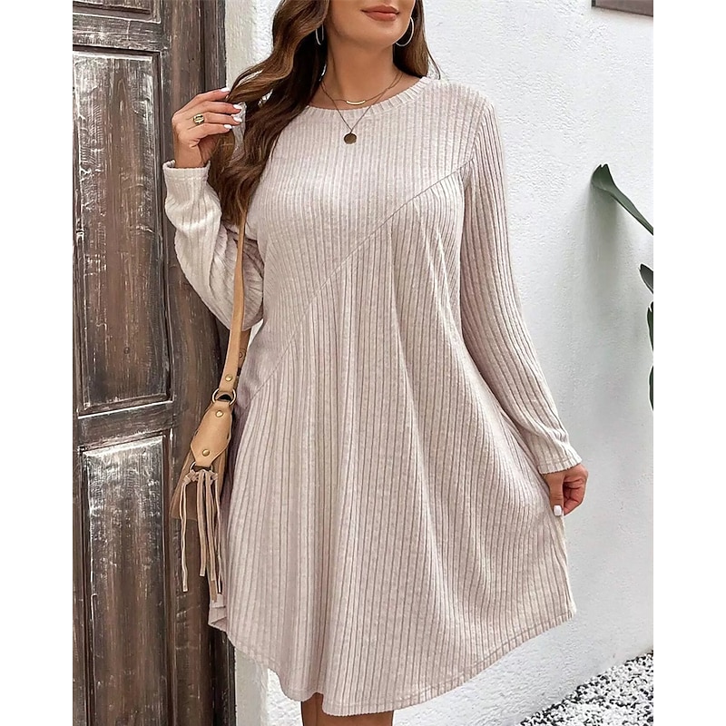 Women's Mini Dress Casual Dress Elegant Fashion Modern Outdoor Daily Going out Regular Fit Plain Long Sleeve Crew Neck Apricot Spring Autumn