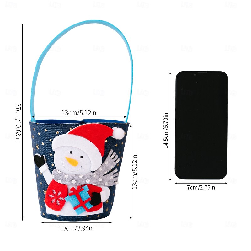 3pcs Christmas Denim Gift Bags, Creative Cartoon Tote Bags for Kids & Adults, Holiday Candy Bags and Handheld Party Favor Bags4