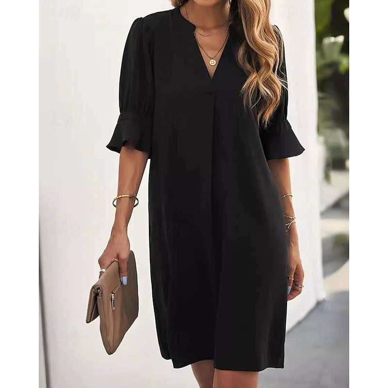 Women's Midi Dress Black Dress Casual Dress Cocktail Dress Formal Dress Elegant Fashion Modern Outdoor Daily Going out Regular Fit Plain Short Sleeve V Neck Black Spring Winter Autumn - Main Image