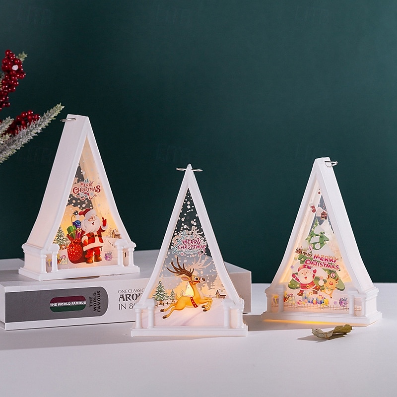 1 Pc 15.5 * 10.8CM Christmas LED Electronic Candle Light Retro Wind Light Indoor and Outdoor Party Desktop Ornament Light Hanging Lantern Christmas Decoration Prop AG10 * 3 Batteries