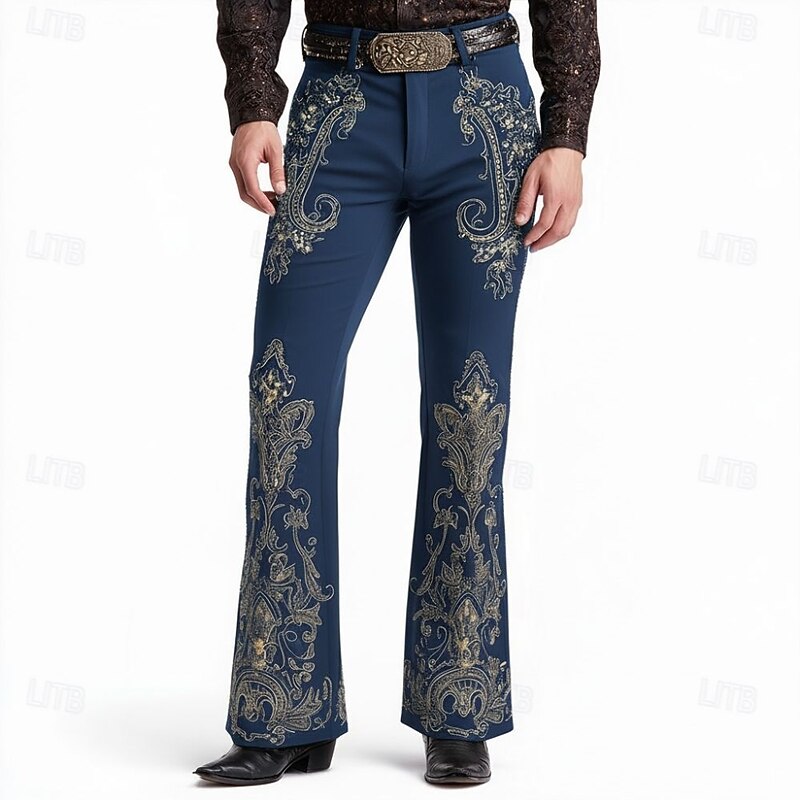 Men's Paisley Floral Print Ethnic Disco Pants 60s 70s Bell Bottoms Mid Waist Western Vintage Retro Outdoor Vacation Casual Side Pockets Flared Leg Pants Trousers Spring Fall 3D Print Red Blue Purple3