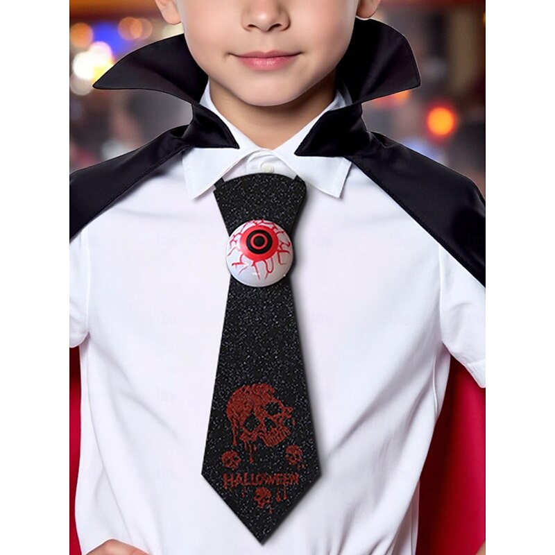 Women's Halloween Glitter Necktie Set - 2pcs Creepy Eyeball and Bat Ties for Costume Party and Cosplay Accessories