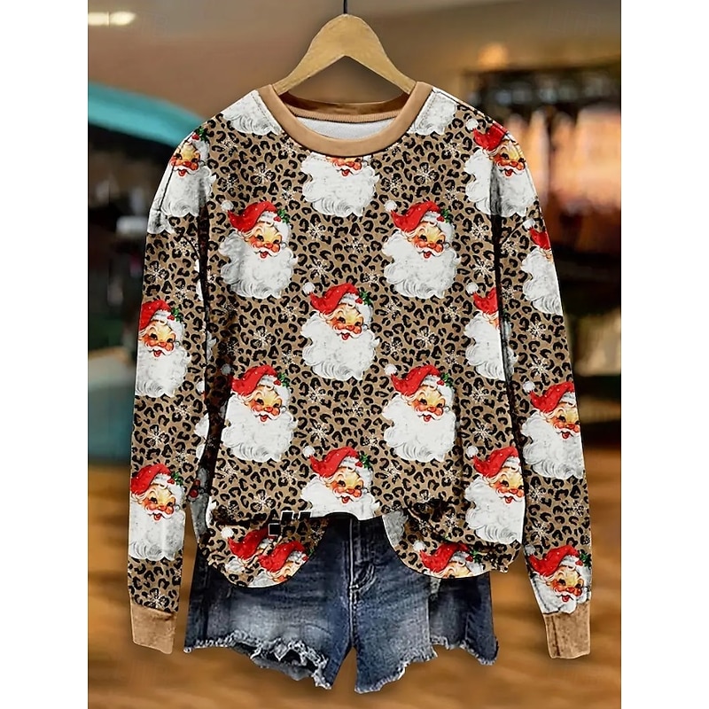 Women's Pullover Sweatshirt Graphic Santa Claus Snowman Fashion Casual Long Sleeve Crew Neck Regular Tops Street Dailywear Casual Print Light Purple Purple Brown Gray Fall Winter3