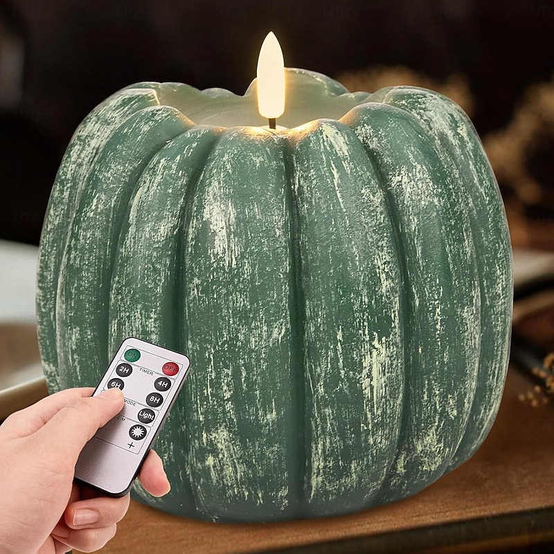 Autumn Pumpkin LED Electronic Flashing Flameless Candle Light Halloween Thanksgiving Indoor Party Desktop Decoration Light Pendant Light 8 Function Timer Remote Control AAA Battery Box Prop 5.3 * 4.9"3