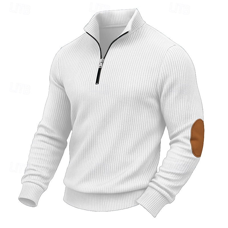 Men's Sweatshirt Corduroy Pullover Hoodie Sweatshirt Pullover Quarter Zip Sweatshirt Apricot Black White Army Green Navy Blue Standing Collar Plain Patchwork Textured Sports & Outdoor Casual Daily3