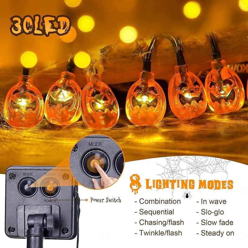 1/2PCS Solar Halloween Pumpkin String Lights 6.5m 30LEDs Outdoor Indoor Balcony Garden Porch Fence Lighting Decoration3
