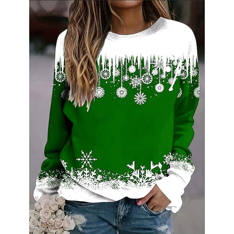 Women's Pullover Sweatshirt Hoodies Graphic Christmas Tree Snowflake Fashion Casual Long Sleeve Crew Neck Round Neck Regular Tops Street Dailywear Casual Print Grass Green Wine Dark Blue Spring Fall4