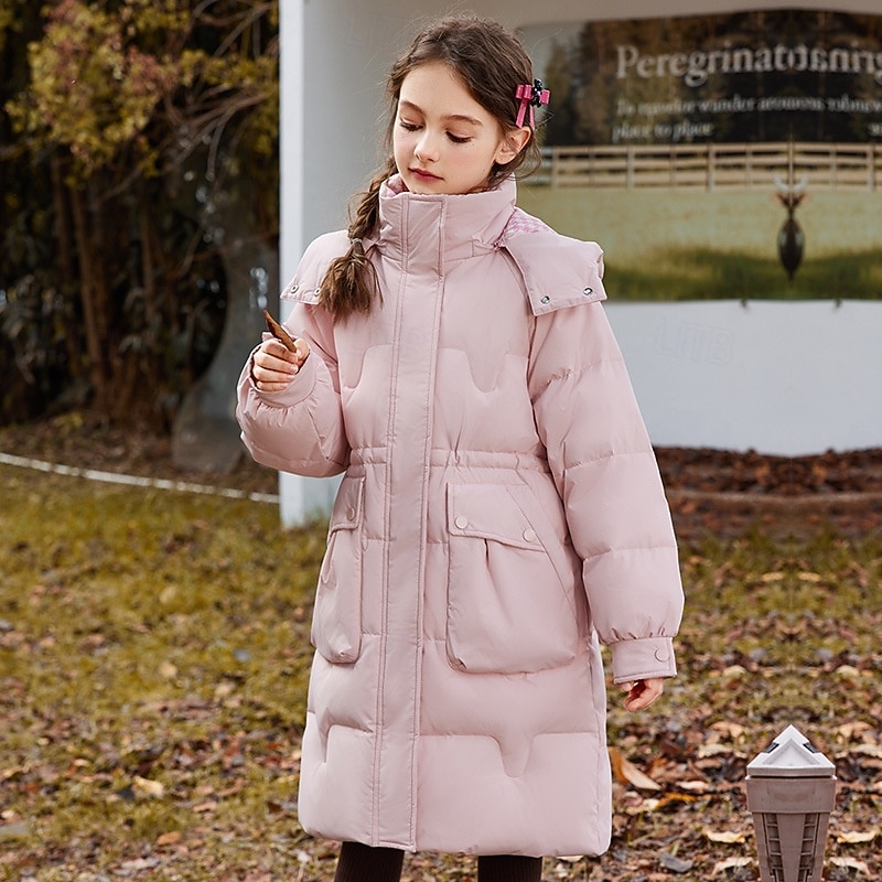 Kids Girls' Down Jacket Outdoor Jacket Puffer Jacket Solid Color Fashion Keep Warm Windproof Outdoor Coat Outerwear 4-12 Years Fall Black Pink Purple4