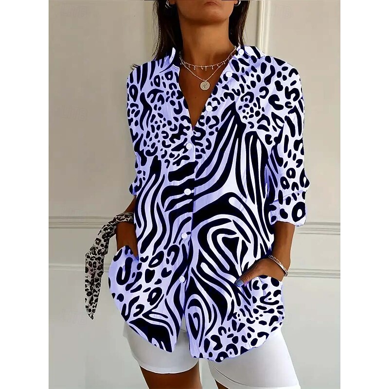 Women's Shirt Blouse Graphic Daily Stylish Retro Vintage 3/4 Length Sleeve Shirt Collar Regular Tops Daily Holiday Going out Buttons Black Blue Purple Spring Fall Winter Spring, Fall, Winter, Summer3