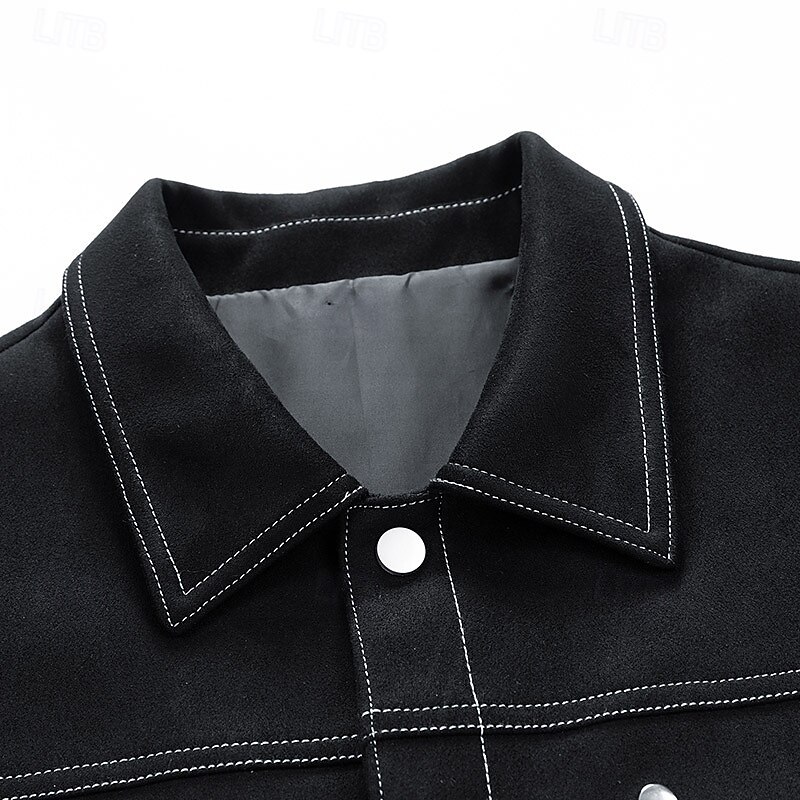 Men's Faux Suede Jacket Vacation Daily Breathable Pocket Spring Fall Plain Fashion Classic Lapel Regular Black Brown Army Green Jacket3