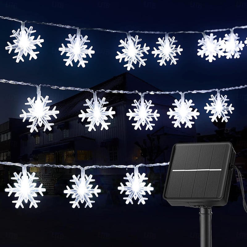 Solar Snowflake String Lights 100/200LEDs Outdoor Waterproof Garland Lights Christmas Garden Fairy Lights New Year Wedding Party Holidays 8 Modes Lighting Camping Decorative Tree Lights3