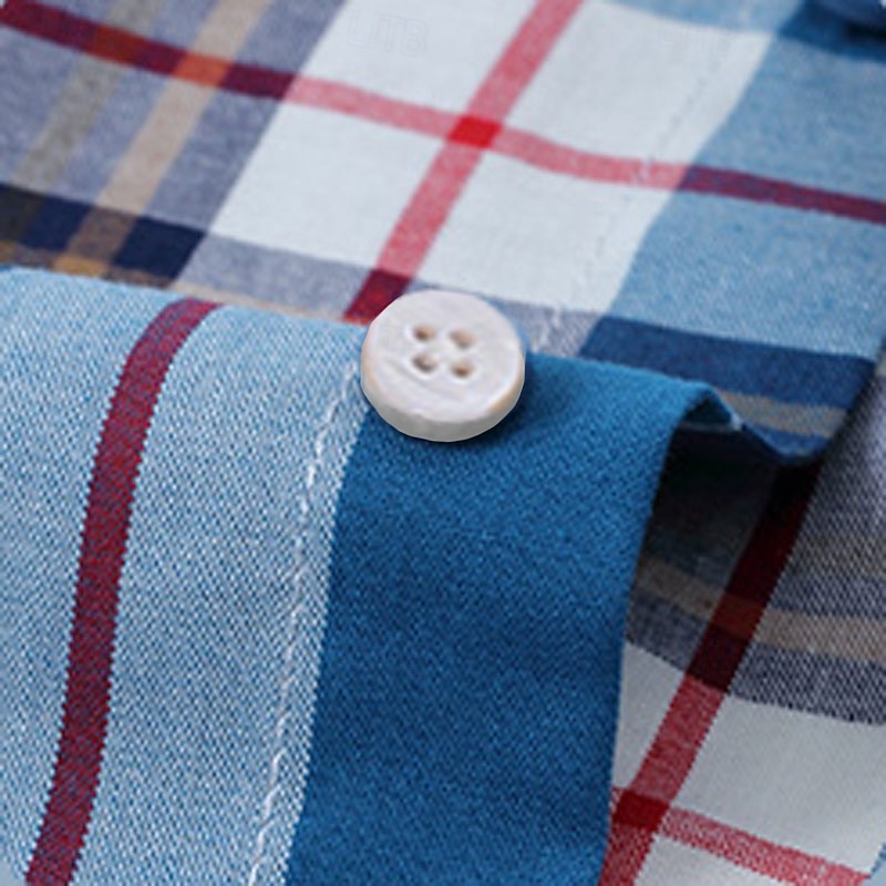 Men's Dress Shirt Casual Shirt Plaid  Check Shirt  Graphic Prints Square Neck Light Yellow Light Pink Black / Gray White / Green Sea Blue Casual Daily Short Sleeve collared shirts Clothing Apparel2