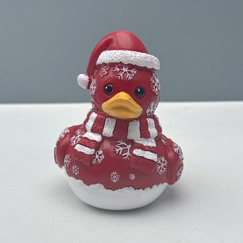 Christmas Snowman Duck Ornament Realistic Red Duck Figurine with Burgundy & White Striped Beak & Feet Resin Christmas Duck Statue for Outdoor Holiday Home Decor Swimming Pool or Garden Ornament2