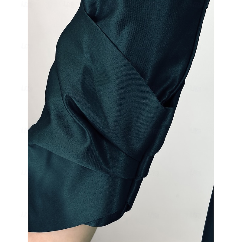 A-Line Evening Gown Elegant Dress Formal Wedding Guest Floor Length 3/4 Length Sleeve V Neck Satin with Bow(s) 5