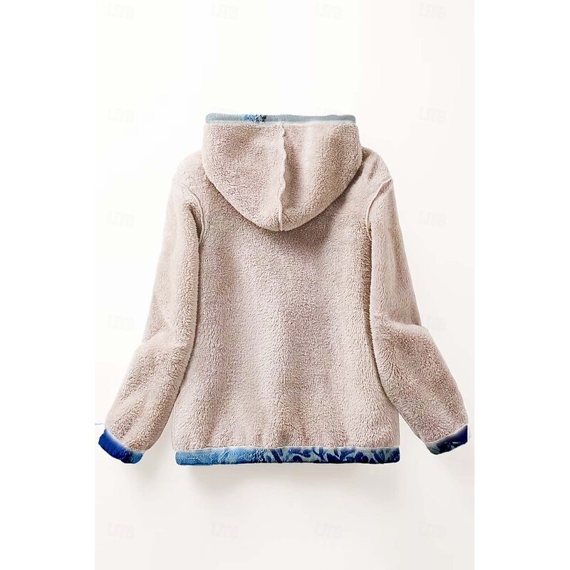 Women's Zip Up Hoodies Floral Graphic Geometric Elegant Warm Vintage Long Sleeve Hooded Regular Tops Home Work Party Evening Wear Zip Up Zipper Print Blue Spring Fall Winter4