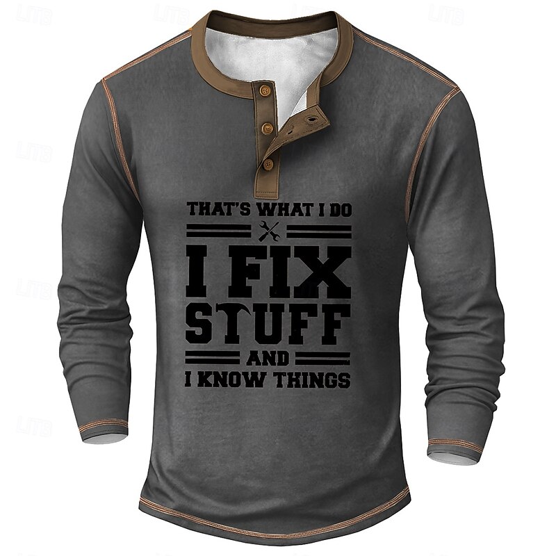Men's Funny slogans Henley Shirt Tee Long Sleeve Vintage Fashion Designer Outdoor Casual Daily Spring Spring &  Fall Army Green Dark Brown Dark Gray Black Navy Blue Henley Henley T-Shirt3